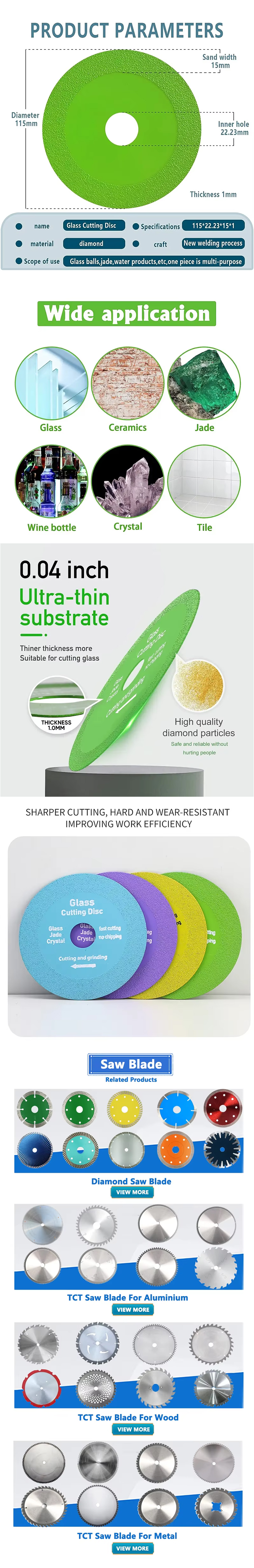 High-quality ultra-thin 100mm diamond saw blade for glass cutting, suitable for angle grinders